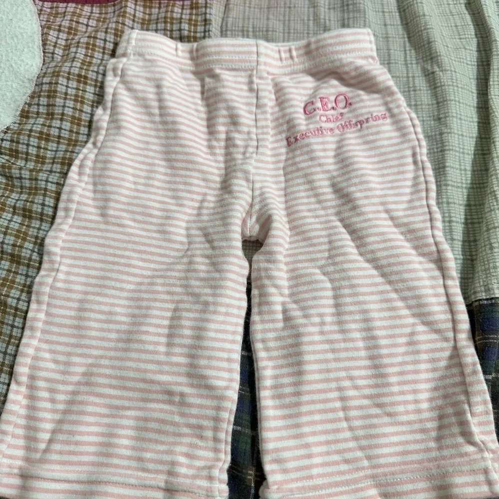 Mud Pie Baby Girls C.E.O. Chief Executive Offspring Pink Pants Size 0-6 Months